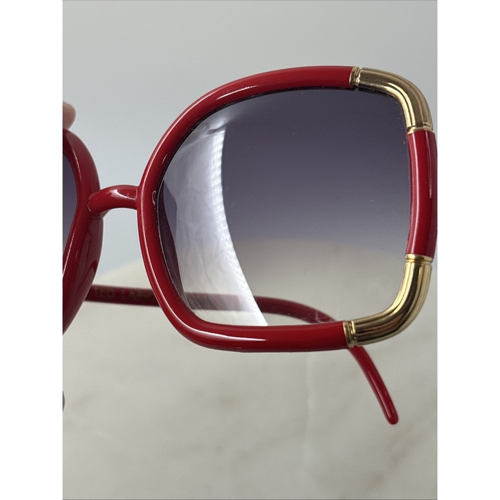 VTG Bold Oversized Ted Lapidus Paris Sunglasses Red Frames Gold-Tone Hardware - Picture 2 of 16